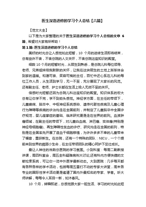 医生深造进修的学习个人总结【六篇】