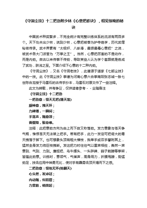 《守洞尘技》十二把劲附少林《心意把歌诀》，相见恨晚的秘诀