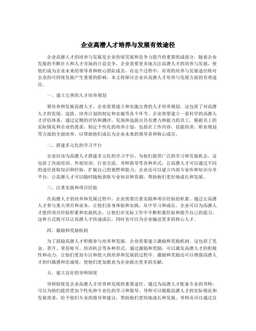 企业高潜人才培养与发展有效途径