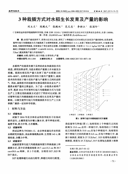 3种栽插方式对水稻生长发育及产量的影响