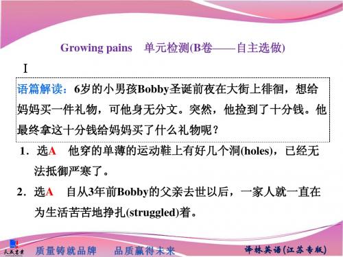 必修一    Unit 2  Growing pains  单元检测(B卷——自主选做)