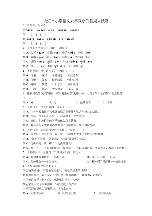 内江市小学语文六年级小升初期末试题