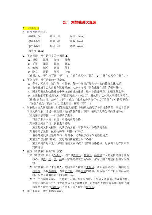 第24课《刘姥姥进大观园》同步练习附答案 2022年精品