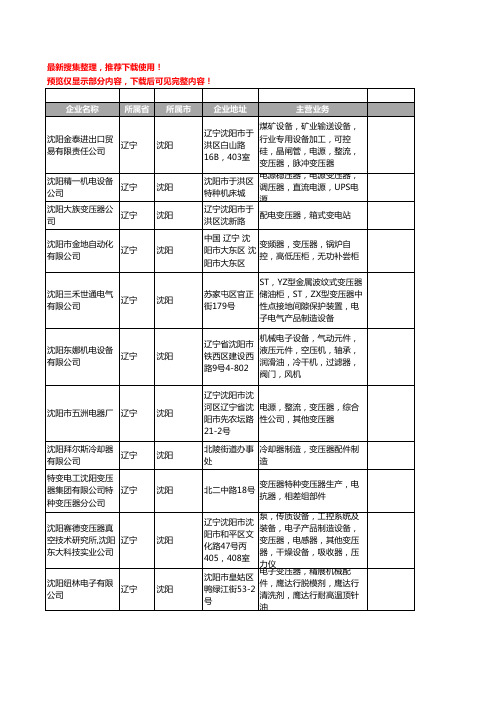 新版辽宁省沈阳变压器工商企业公司商家名录名单联系方式大全331家