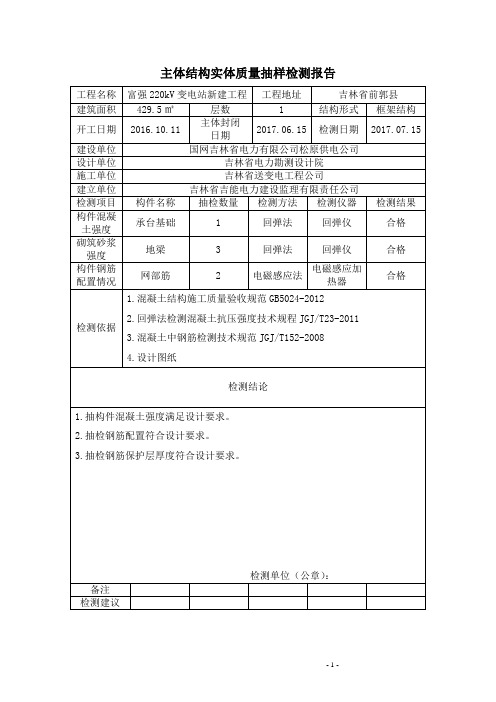 主体结构实体质量抽样检测报告内容