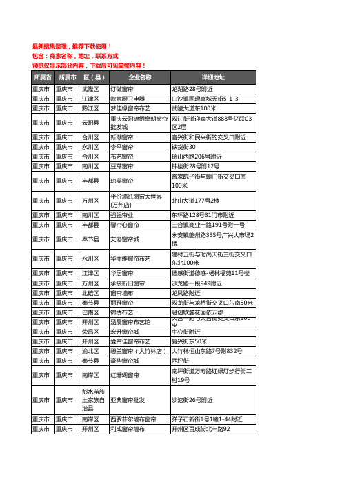 新版重庆市窗帘企业公司商家户名录单联系方式地址大全2046家