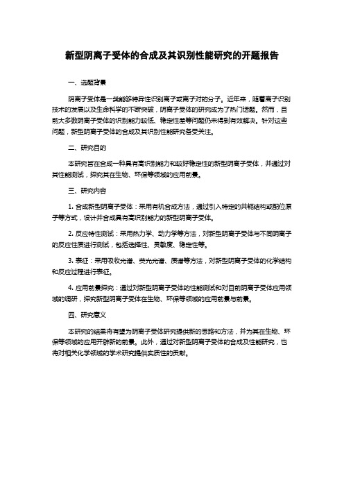 新型阴离子受体的合成及其识别性能研究的开题报告