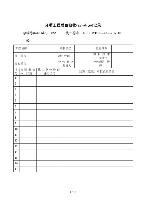 石材幕墙工程检验批质量验收记录表