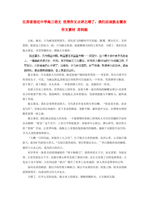 江苏省宿迁中学高三语文 优秀作文点评之晴了,我们应该脱去蓑衣作文素材 苏科版