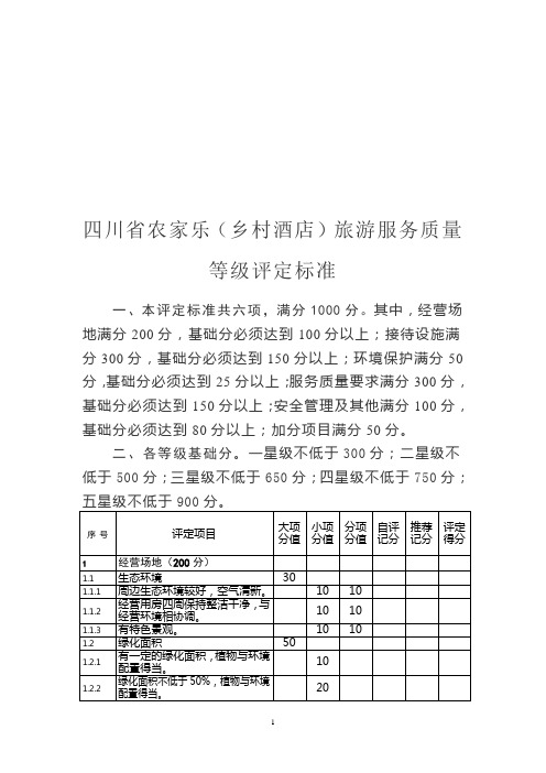 四川省乡村酒店星级农家乐评定标准