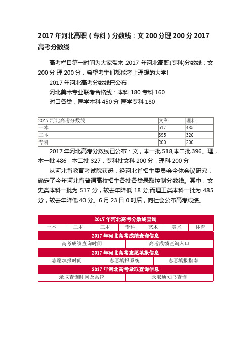 2017年河北高职（专科）分数线：文200分理200分2017高考分数线