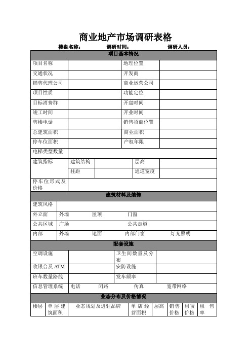 商业地产市场调研表格经典