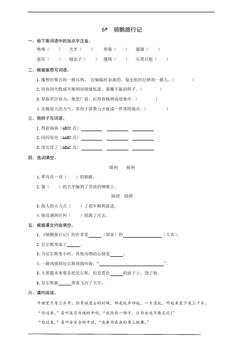 语文六年级下册 6 骑鹅旅行记  同步一课一练练习题部编版(含答案)