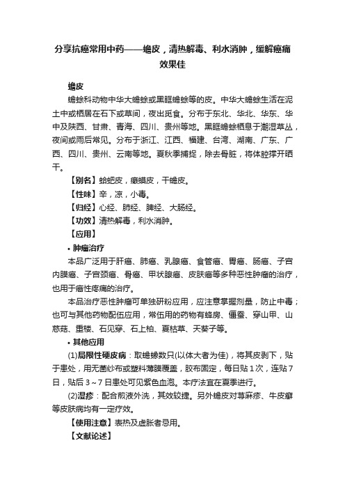 分享抗癌常用中药——蟾皮，清热解毒、利水消肿，缓解癌痛效果佳