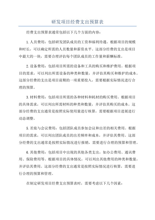 研发项目经费支出预算表