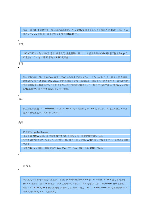 dota选手资料