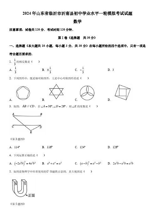 2024年山东省临沂市沂南县中考数学一模试卷及参考答案