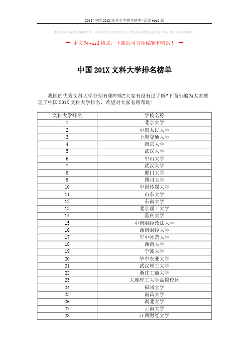 2018-中国201X文科大学排名榜单-范文word版 (4页)