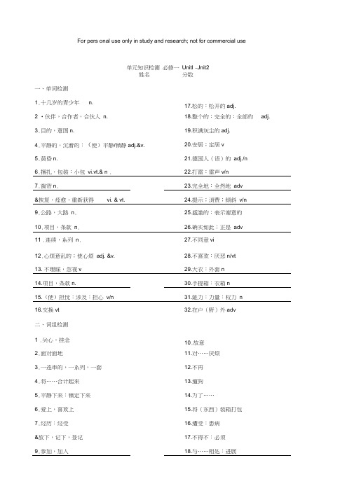 人教版高中英语必修一Unit1-unit2听写单词检测题