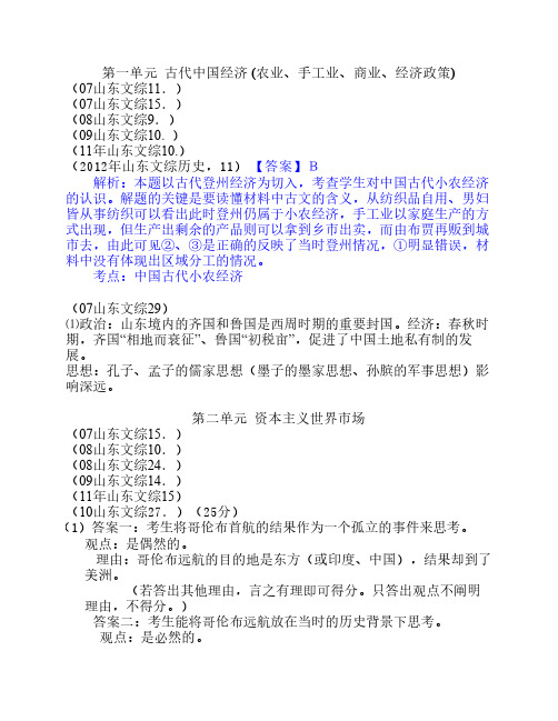 历年山东高考历史必修二_经济试题答案(精心整理可直接打印)