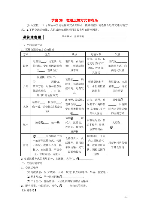 最新学年高考地理总复习 第十单元 交通运输布局及其影响 课时36 交通运输方式和布局学案(考试必备)