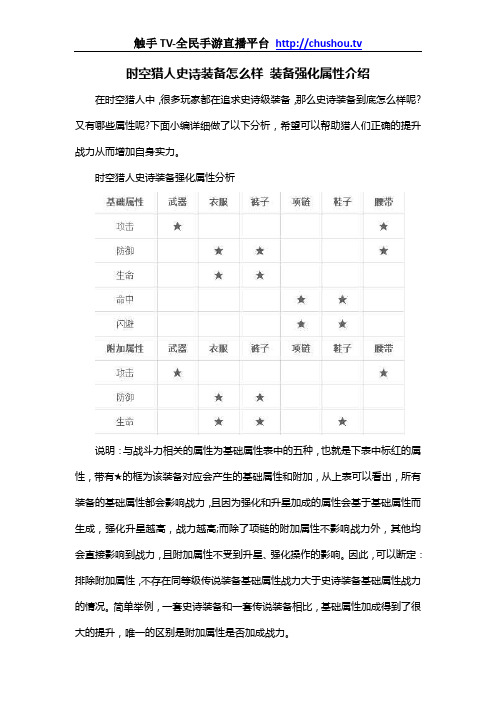 时空猎人史诗装备怎么样 装备强化属性介绍