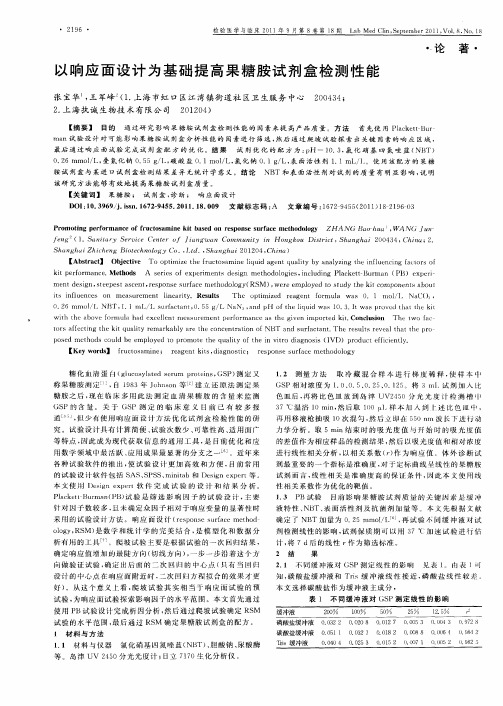 以响应面设计为基础提高果糖胺试剂盒检测性能