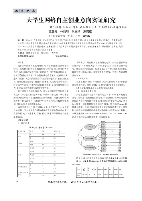 大学生网络自主创业意向实证研究——基于性别、生源地、专业、是