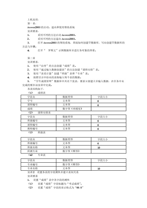 ACCESS上机题和课后作业-推荐下载