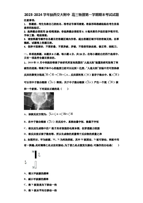 2023-2024学年陕西交大附中 高三物理第一学期期末考试试题含解析