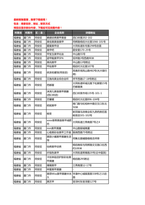 新版福建省厦门市同安区美甲企业公司商家户名录单联系方式地址大全90家