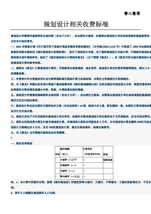 规划设计相关收费标准