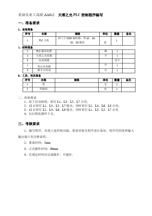 仪表高级工AA012编写天塔之光PLC控制程序1