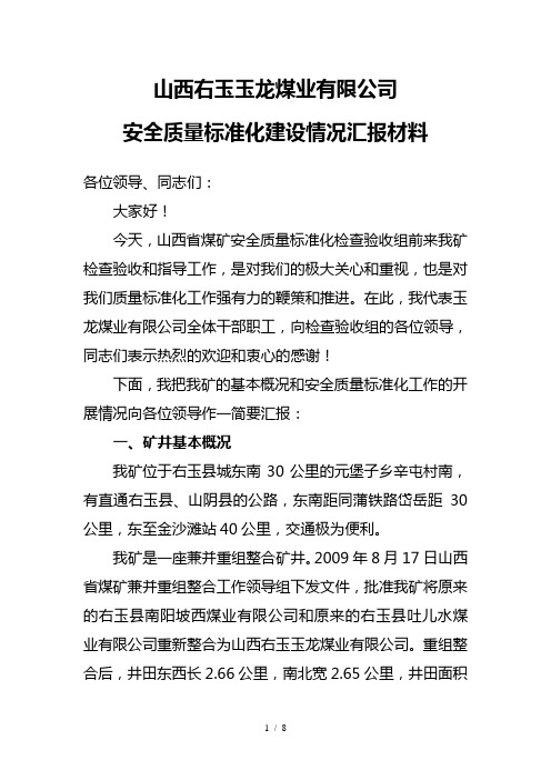 安全质量标准化建设情况汇报材料