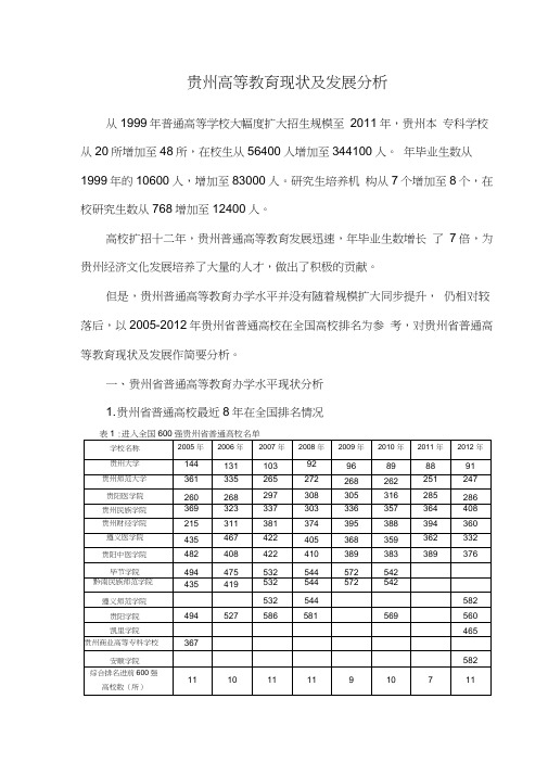 贵州高等教育现状及发展分析