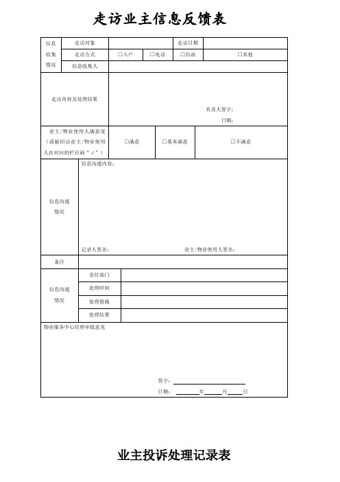 物业管理前台工作表格大全教案资料