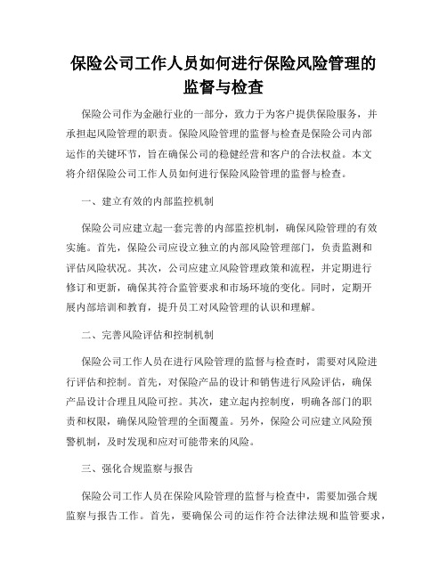 保险公司工作人员如何进行保险风险管理的监督与检查