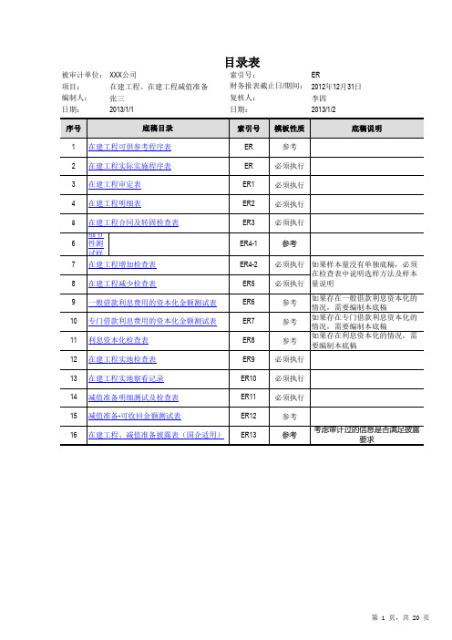 ER  在建工程审计工作底稿模版