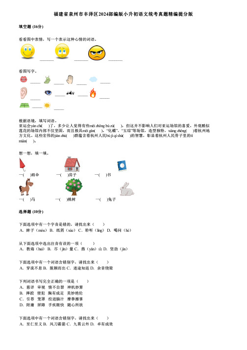 福建省泉州市丰泽区2024部编版小升初语文统考真题精编提分版