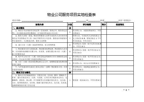 物业公司服务项目实地检查表2016版