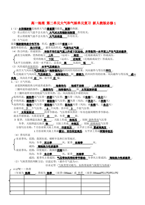 高一地理 第二单元大气和气候单元复习 新人教版必修1