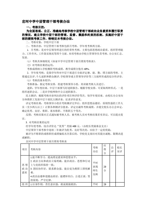 初级中学中层管理干部考核办法