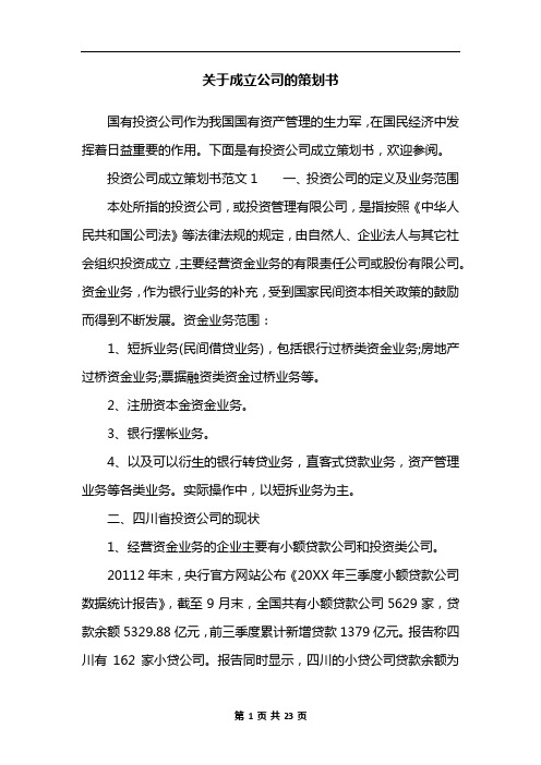 关于成立公司的策划书