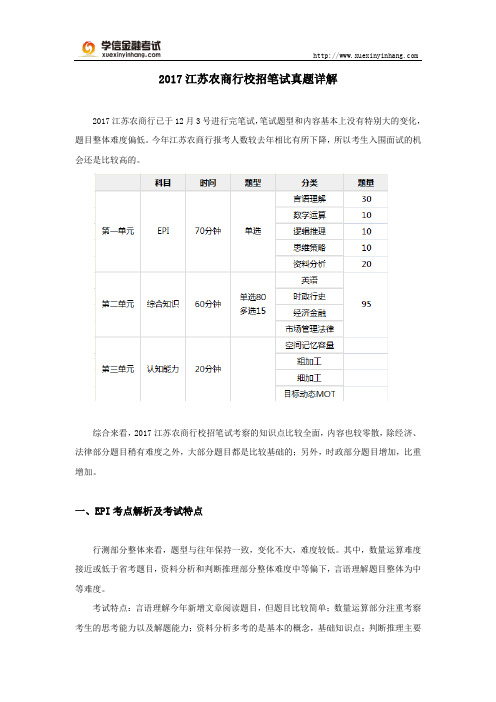 2017江苏农商行校招笔试真题详解