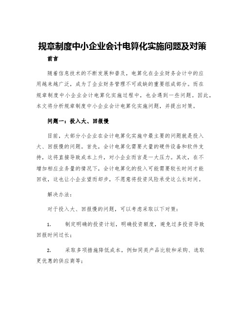 规章制度中小企业会计电算化实施问题及对策