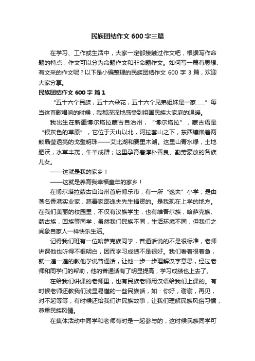 民族团结作文600字三篇