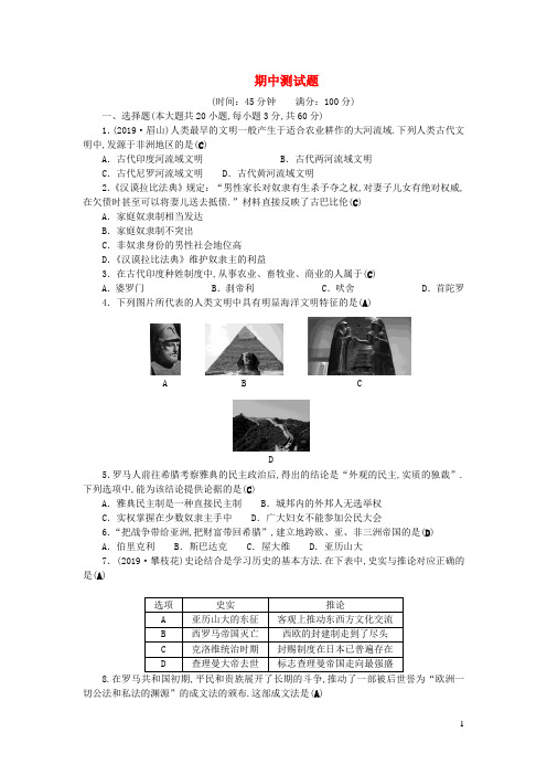 九年级历史上学期期中测试题新人教版