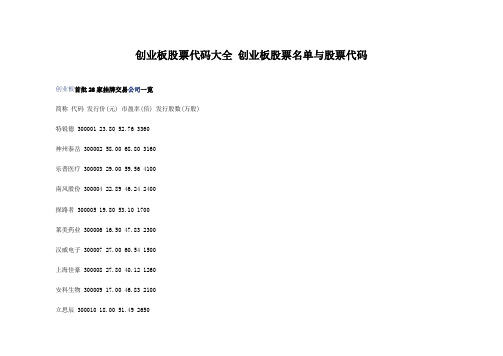 创业板股票代码大全 创业板股票名单与股票代码