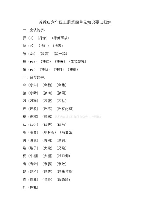 苏教版六年级上册第四单元知识要点归纳