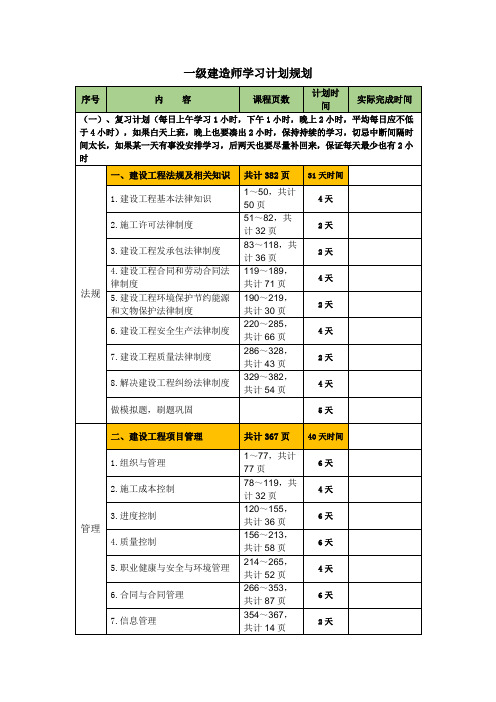 一级建造师学习计划安排表